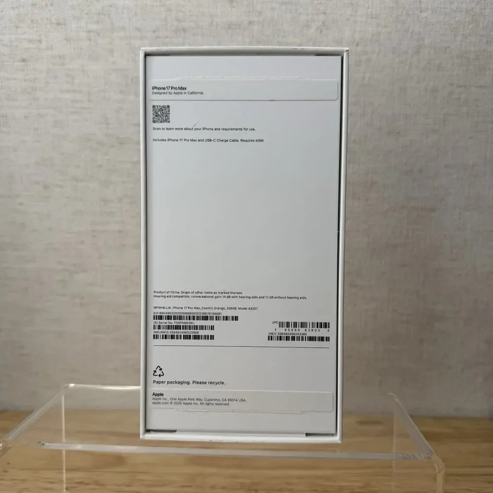iPhone 17 Pro Max Cosmic Orange Empty Box Only Model A3257 256GB